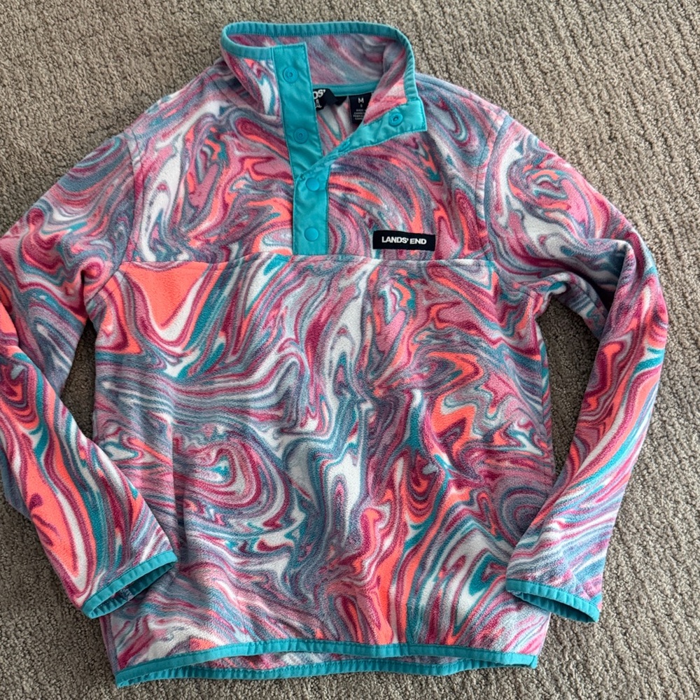 Lands' End Swirl Pattern Fleece Pullover size medium (8)